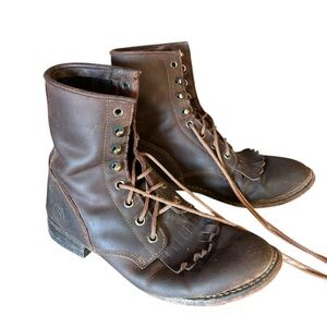 Vintage Durango Brown Leather Lace-Up Boots Western Silversmith